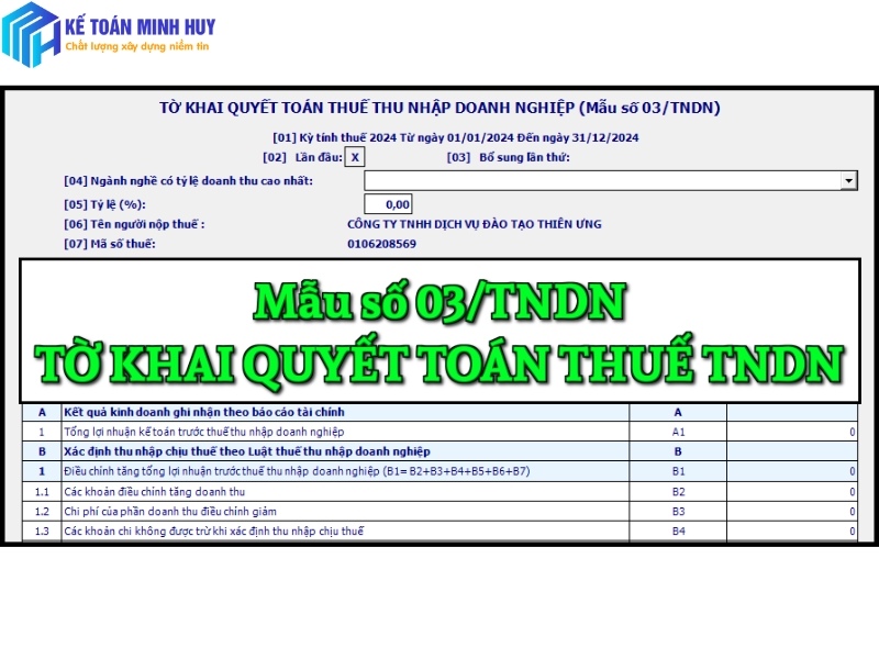 Mẫu tờ khai quyết toán thuế thu nhập doanh nghiệp (TNDN)