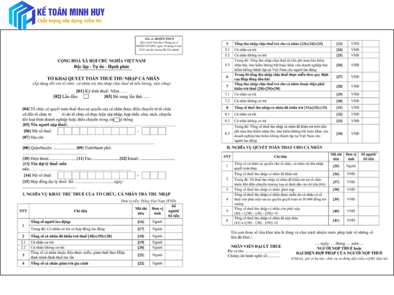 Mẫu tờ khai quyết toán thuế thu nhập cá nhân (TNCN)